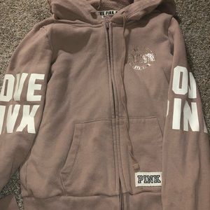 Pink zip up hoodie , mauve color size XS